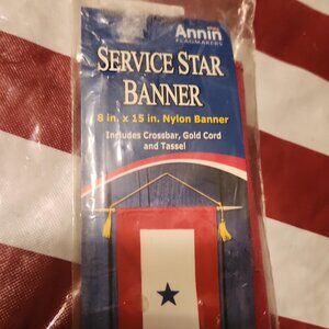 Service Star Banner-1 Blue Star. By Annin Flagmakers. Measures 8 x 15. Nylon Ban